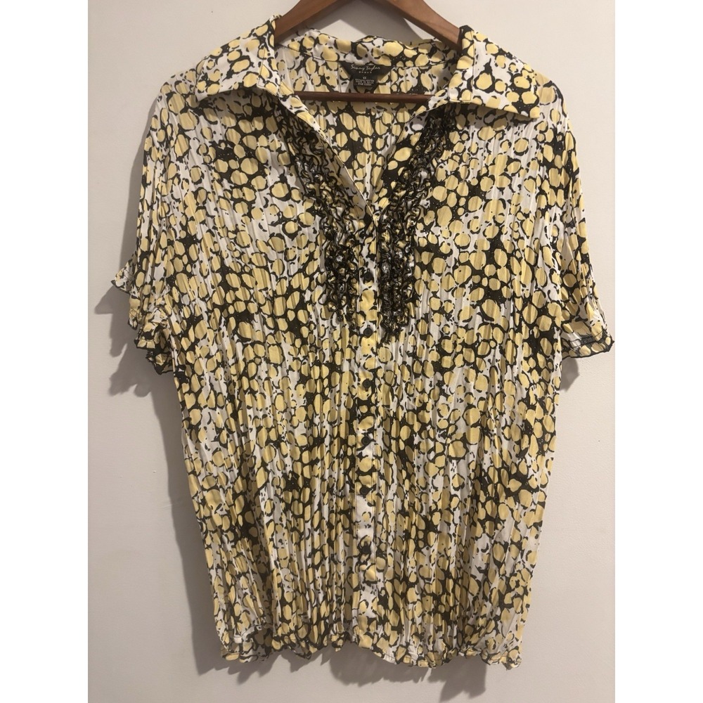Sunny Taylor Blouse Women's 1X Black And Yellow Short Sleeve Summer Top